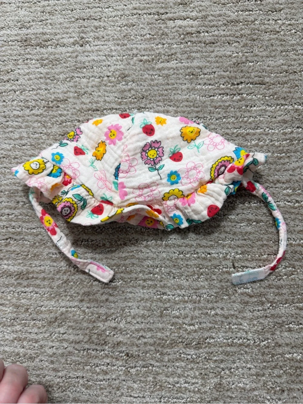 Toddler Floral & Strawberry Sun Hat - White